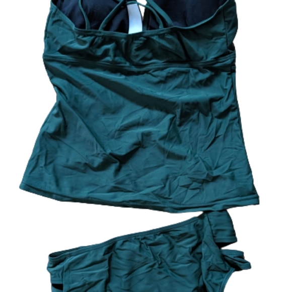 Womens Swimwear Cutout Tankini Bikini Set Sz M Stretch Green Spaghett Strap - Picture 6 of 9